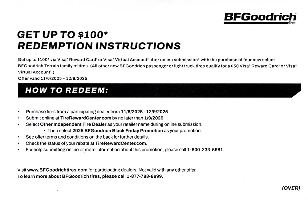 BFGoodrich Tire Rebates November–December 2025