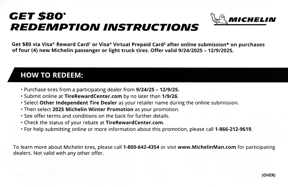 MIchelin Tire Rebates November–December 2025